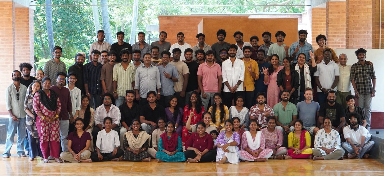 The full Yuvabe team gathered on the studio campus in Auroville.