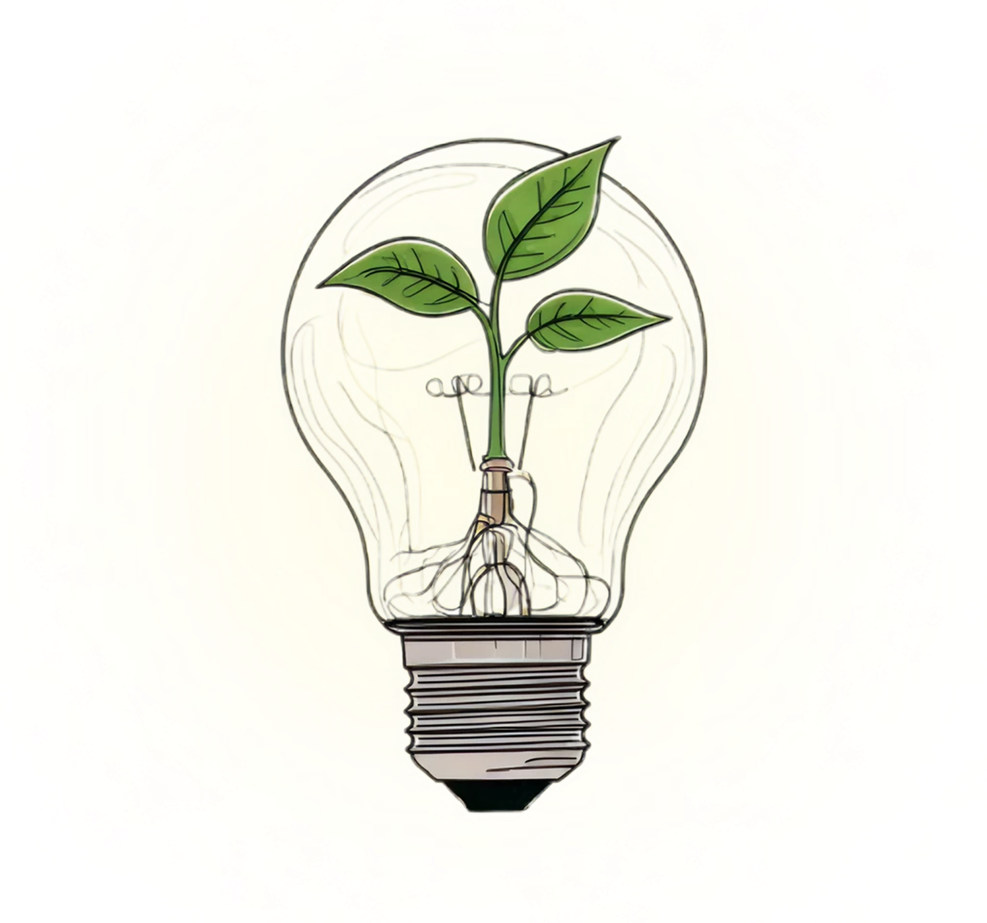 An illustration of a sprout growing inside a light bulb.